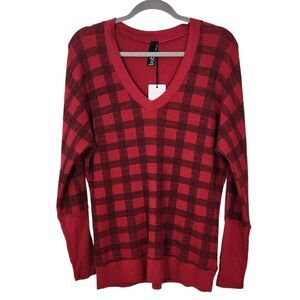 Bobi Red and Black Plaid Top NWT Size Small Red Plaid Knit Revolve Top
